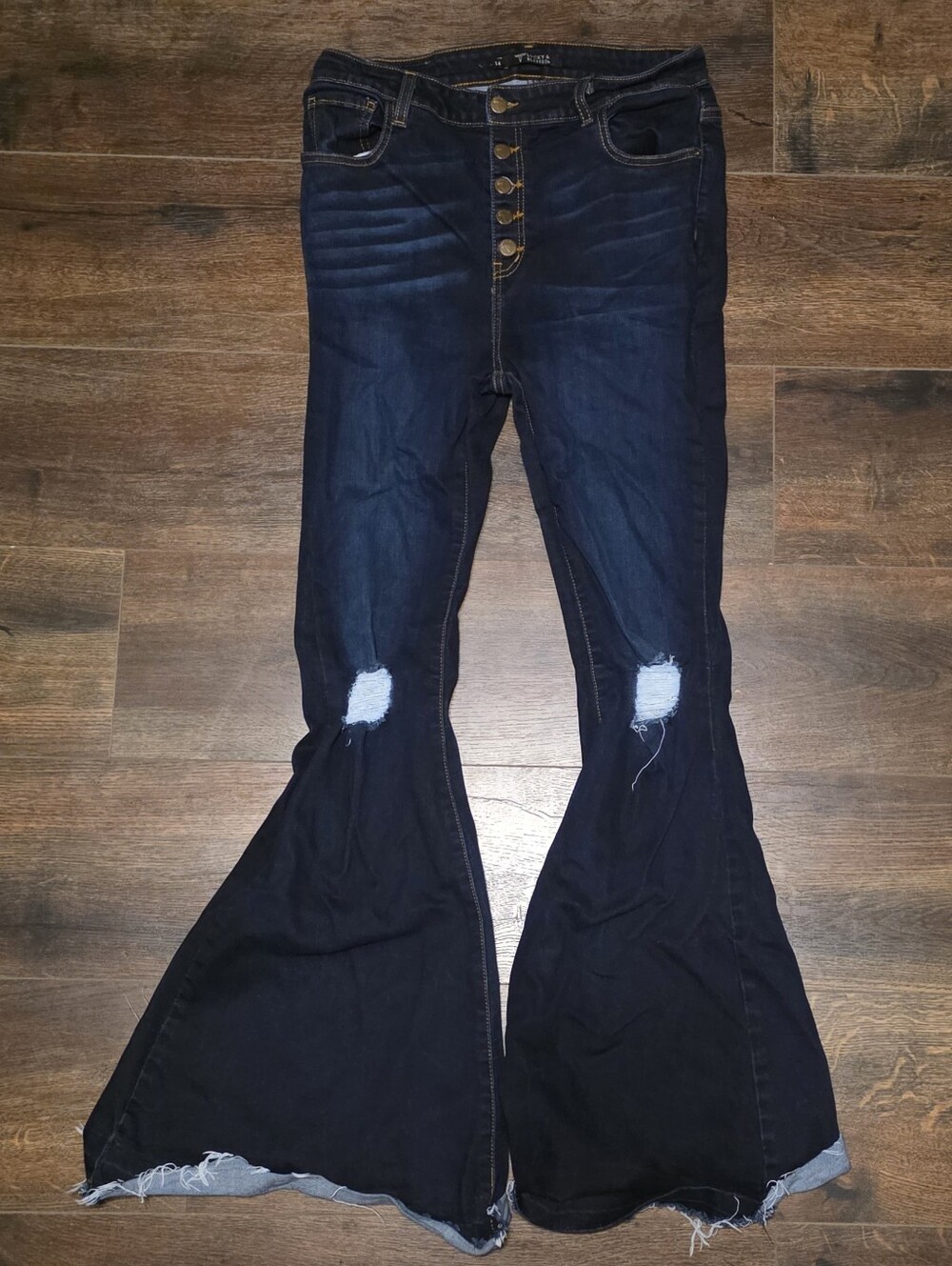 Lucky & Blessed Dark Blue Distressed Flare Jeans